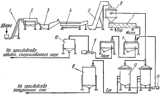 Технологическая схема производства яблочного сока